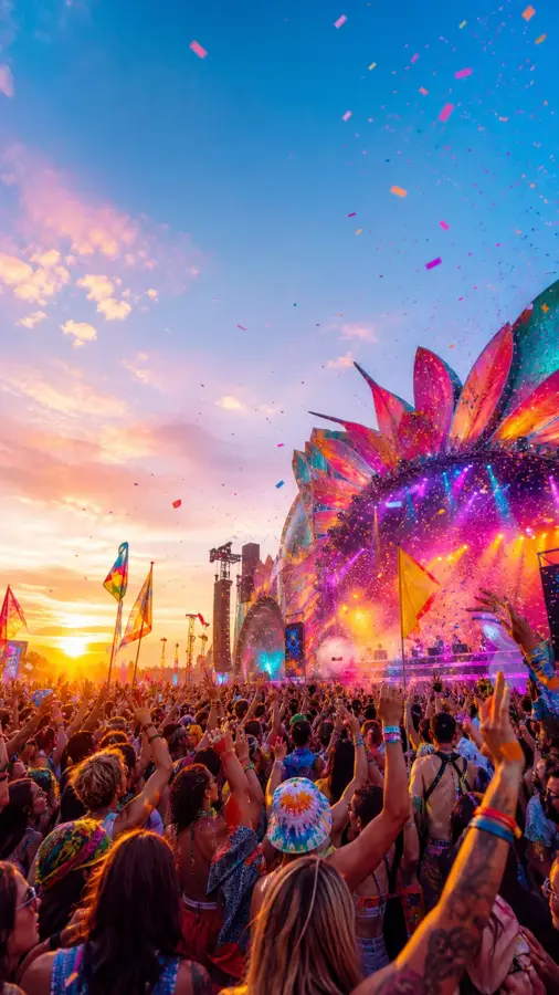 Festival stage at sunset